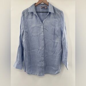 Chico's Shimmery ButtonUp Blouse in Sky Blue Size 2 (12-14)